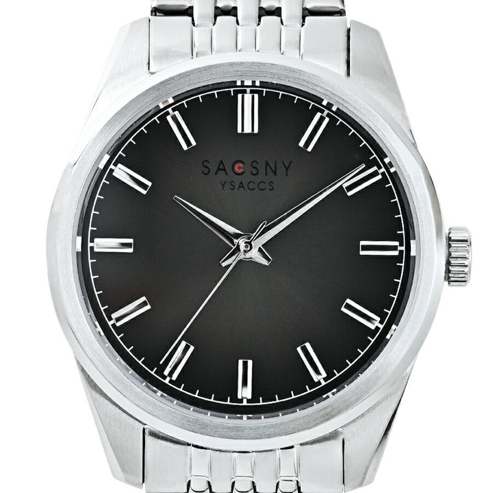 サクスニーイザック 3針 SY15225-GN メンズ クオーツ 電池式 ブラックダイヤル メタルバンド