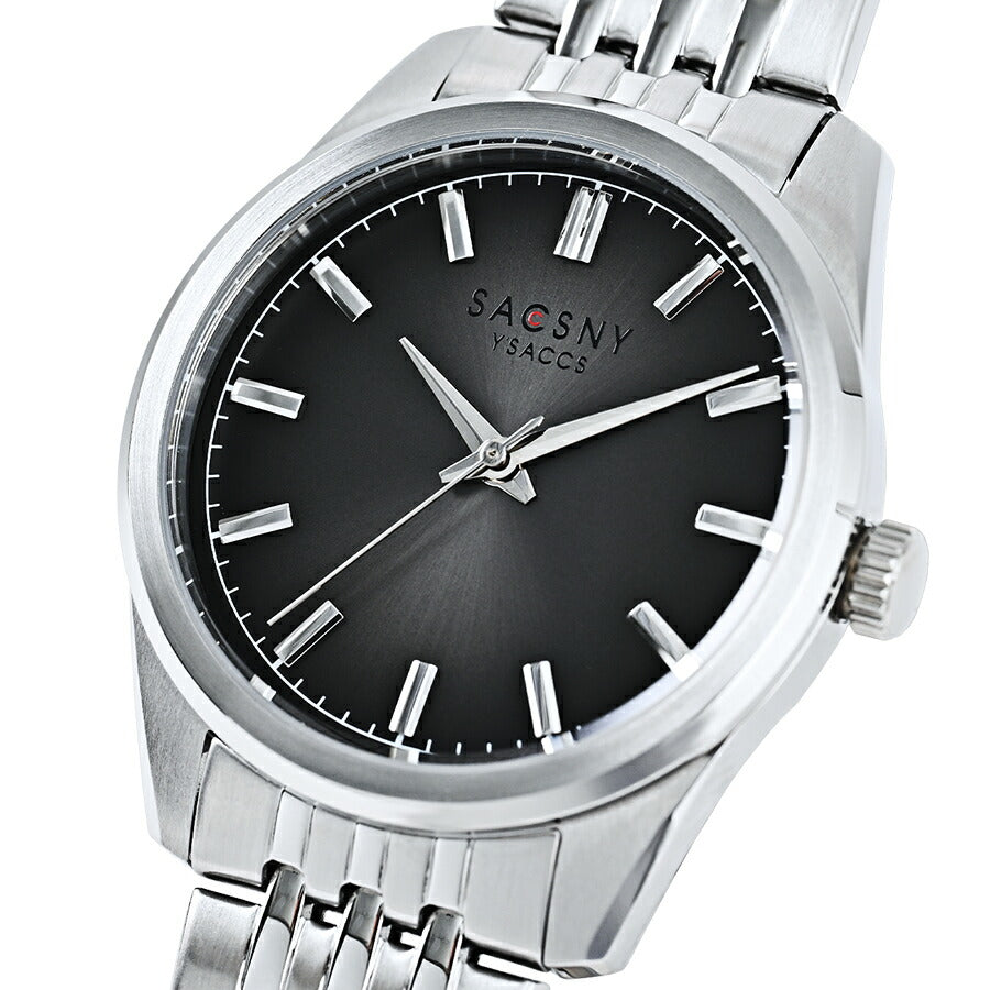 サクスニーイザック 3針 SY15225-GN メンズ クオーツ 電池式 ブラックダイヤル メタルバンド