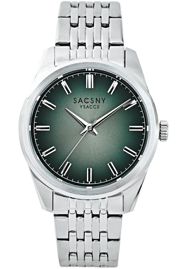 サクスニーイザック 3針 SY15225-GR メンズ クオーツ 電池式 グリーンダイヤル メタルバンド