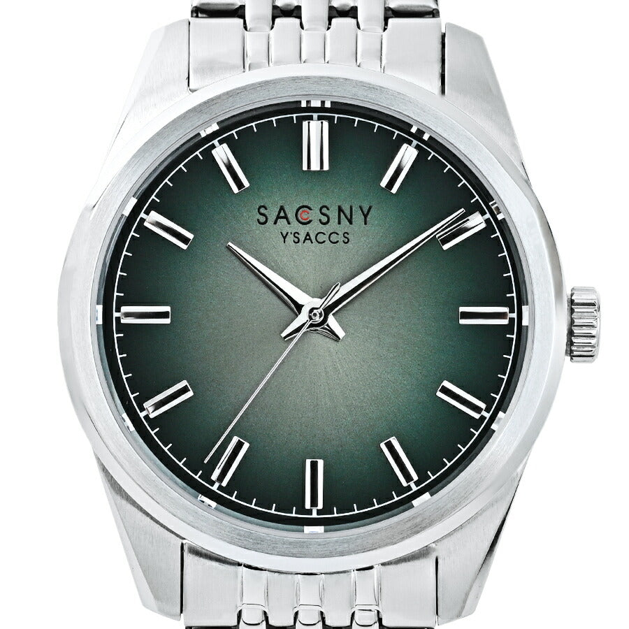 サクスニーイザック 3針 SY15225-GR メンズ クオーツ 電池式 グリーンダイヤル メタルバンド