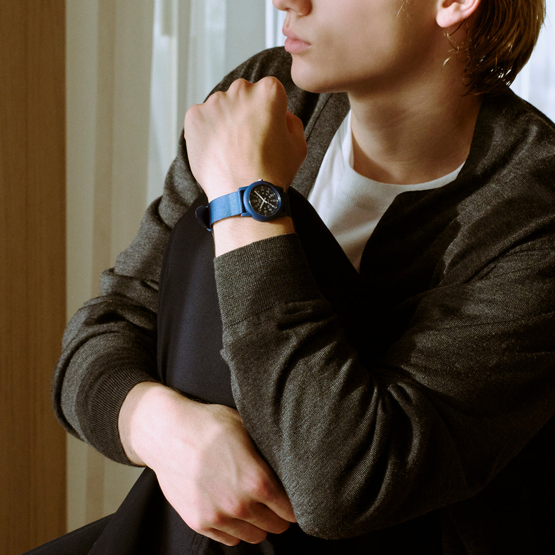 タイメックス キャンパー 34mm 復刻モデル チビミリ ブルー T2N257 メンズ レディース クオーツ 電池式 ナイロンバンド