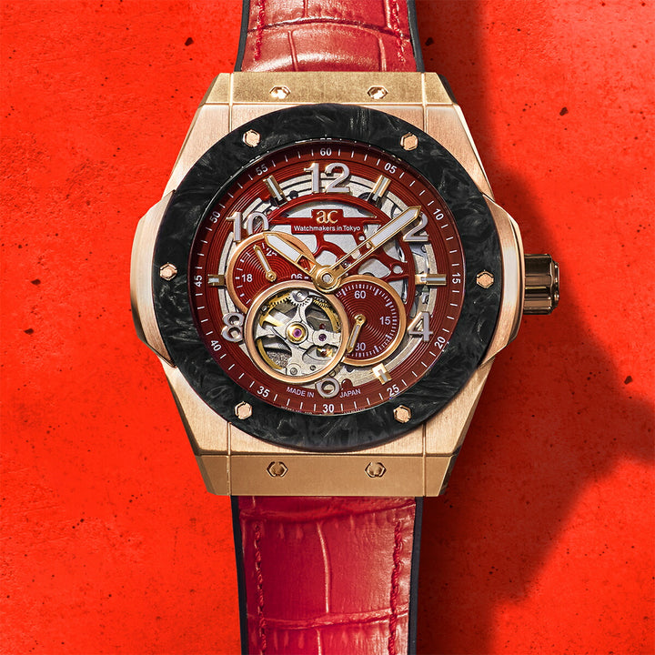 エンジェルクローバー タイムクラフト 日本製モデル TCJ45PRE-RE メンズ 機械式 自動巻き スケルトン 革ベルト レッド