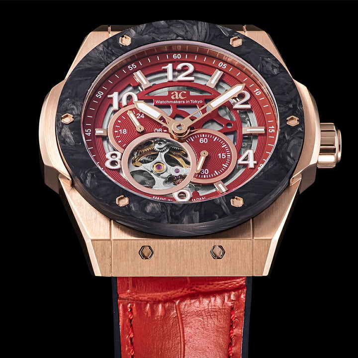 エンジェルクローバー タイムクラフト 日本製モデル TCJ45PRE-RE メンズ 機械式 自動巻き スケルトン 革ベルト レッド