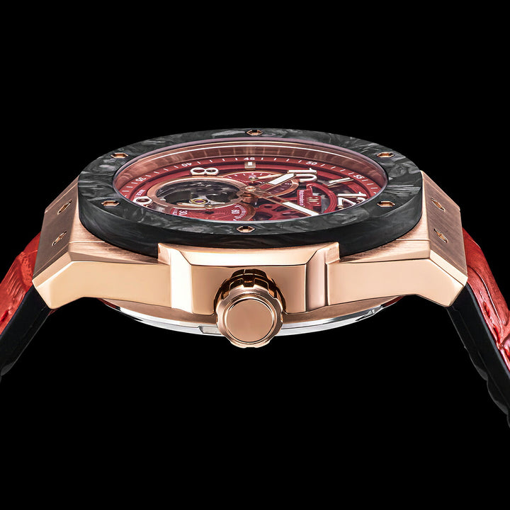 エンジェルクローバー タイムクラフト 日本製モデル TCJ45PRE-RE メンズ 機械式 自動巻き スケルトン 革ベルト レッド