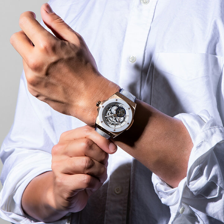 エンジェルクローバー タイムクラフト 日本製モデル TCJ45PWH-WH メンズ 機械式 自動巻き スケルトン 革ベルト ホワイト
