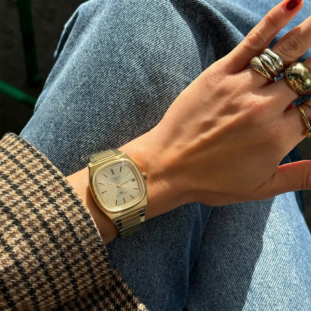 タイメックス 1983 E-Line 復刻モデル TVダイヤル TW2Y07200 メンズ レディース 機械式 自動巻き エクスパンションベルト ゴールド
