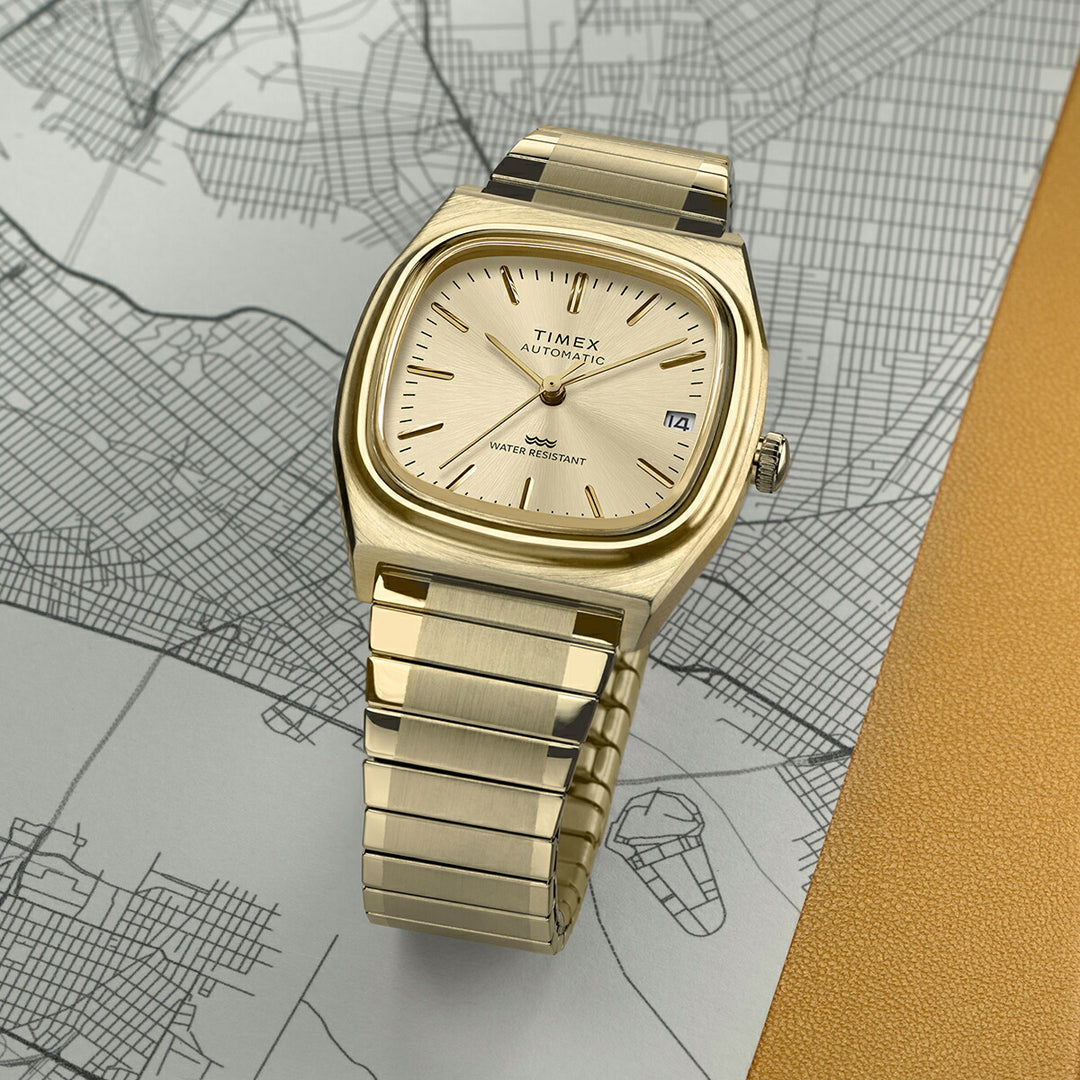 タイメックス 1983 E-Line 復刻モデル TVダイヤル TW2Y07200 メンズ レディース 機械式 自動巻き エクスパンションベルト ゴールド