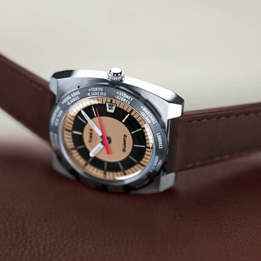 タイメックス Q TIMEX 1972 ワールドタイム 復刻モデル TW2Y31300 メンズ クオーツ 電池式 タンカラーダイヤル ブラウン 革ベルト