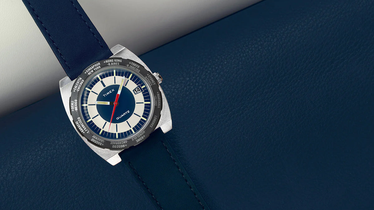 タイメックス Q TIMEX 1972 ワールドタイム 復刻モデル TW2Y31400 メンズ クオーツ 電池式 ブルー 革ベルト