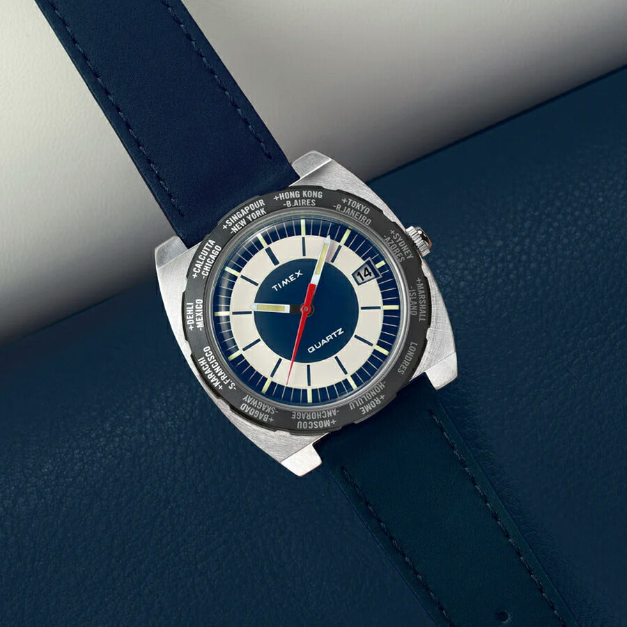 タイメックス Q TIMEX 1972 ワールドタイム 復刻モデル TW2Y31400 メンズ クオーツ 電池式 ブルー 革ベルト