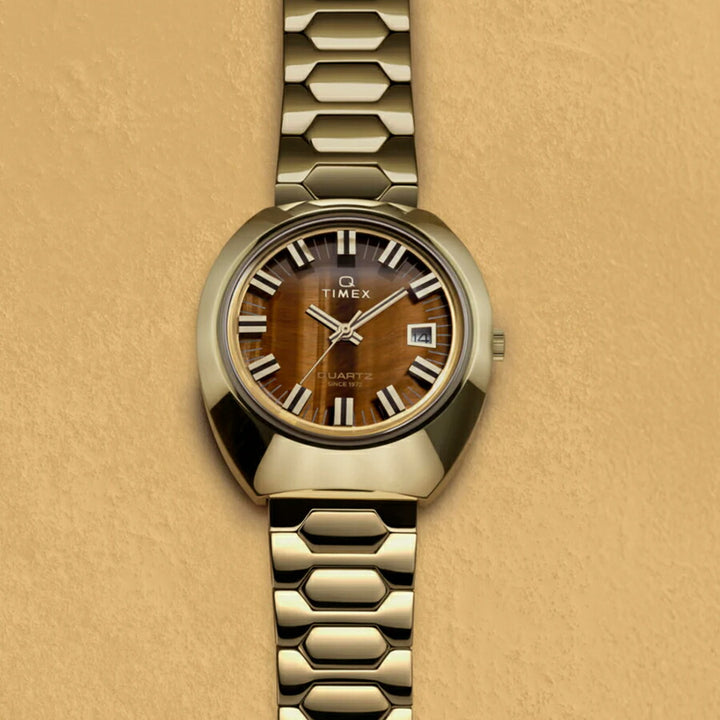 タイメックス Q TIMEX 1972 タイムマシン 復刻モデル TW2Y45200 メンズ クオーツ 電池式 タイガーアイダイヤル ゴールド メタルバンド