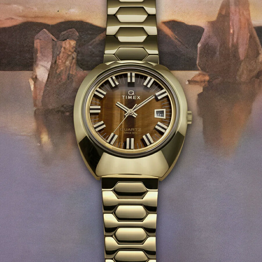 タイメックス Q TIMEX 1972 タイムマシン 復刻モデル TW2Y45200 メンズ クオーツ 電池式 タイガーアイダイヤル ゴールド メタルバンド