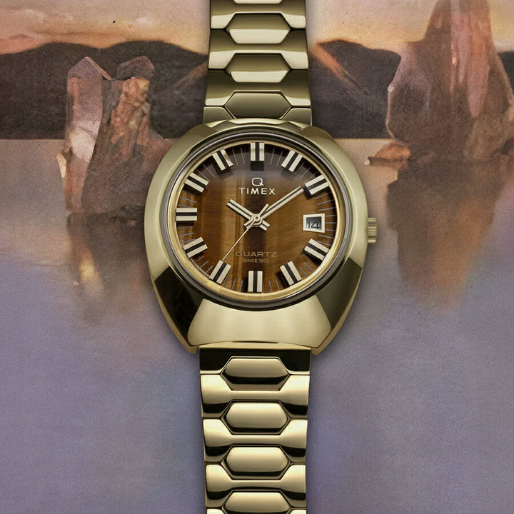 タイメックス Q TIMEX 1972 タイムマシン 復刻モデル TW2Y45200 メンズ クオーツ 電池式 タイガーアイダイヤル ゴールド メタルバンド