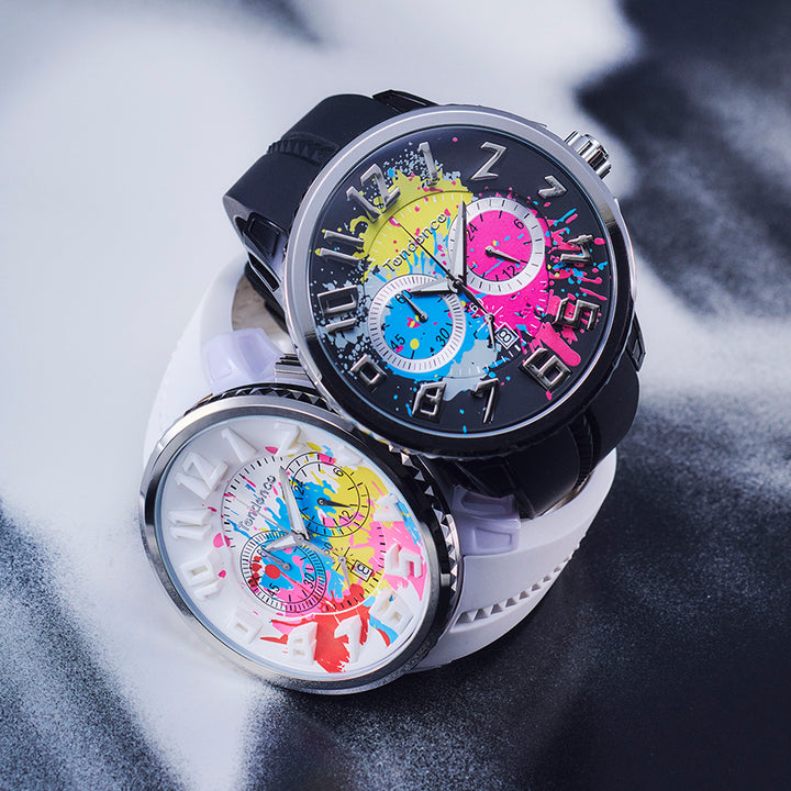 テンデンス ガリバースプラッシュ 50mm ペンキ飛散 TY046033 メンズ クオーツ 電池式 クロノグラフ ホワイト シリコンバンド