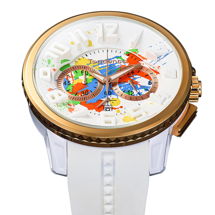 テンデンス ガリバースプラッシュ 50mm ペンキ飛散 TY046034 メンズ クオーツ 電池式 クロノグラフ ホワイト シリコンバンド