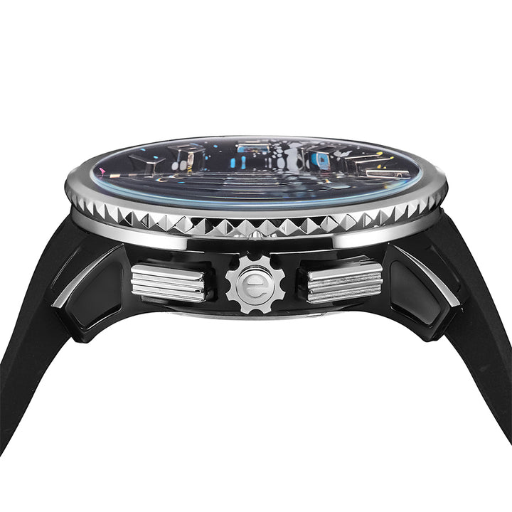 テンデンス ガリバースプラッシュ 50mm ペンキ飛散 TY046035 メンズ クオーツ 電池式 クロノグラフ ブラック シリコンバンド