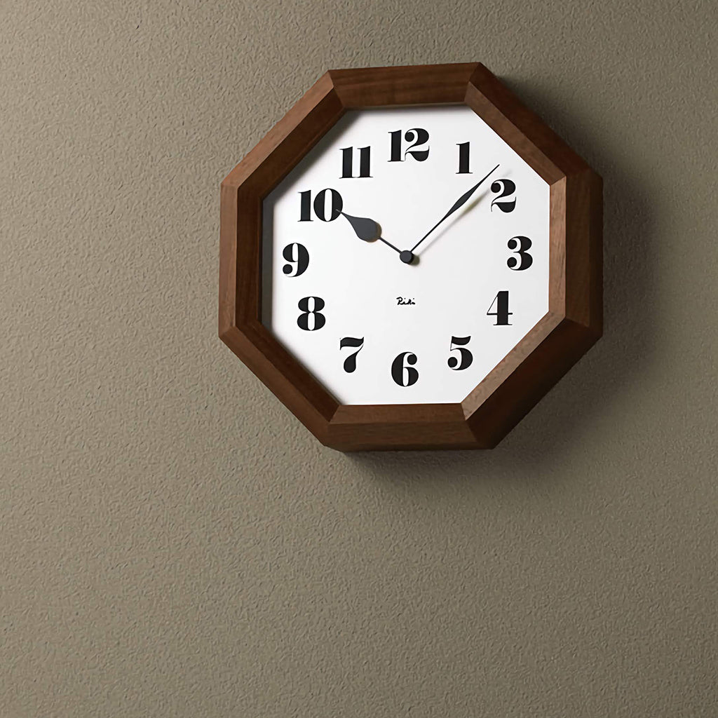 リキ 八角の時計 クロック 掛時計 ホワイト シンプル WR11-01 ウォールナット タカタレムノス
