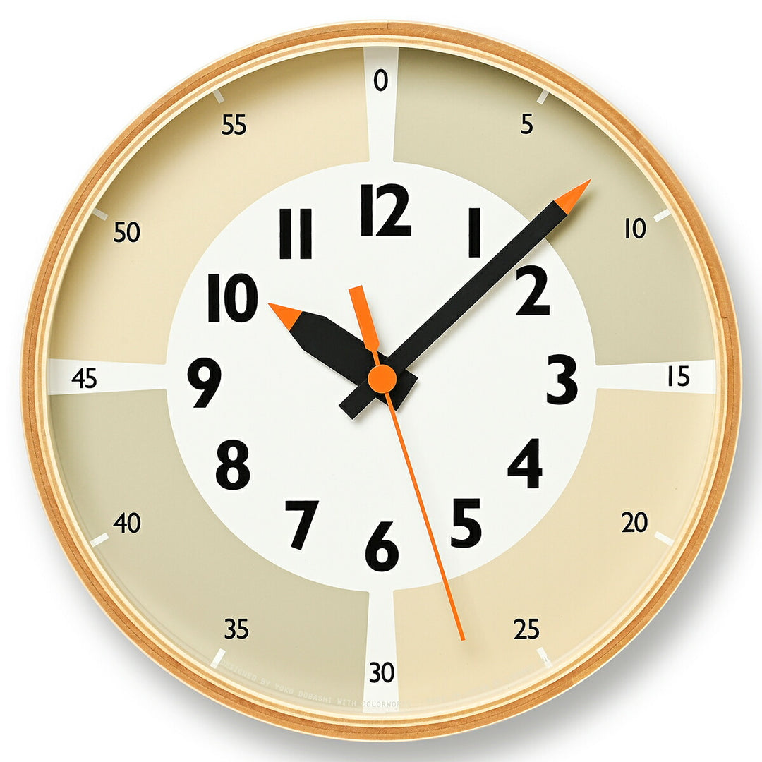 タカタレムノス 掛け時計 fun pun clock with color! ふんぷんくろっく ベージュ 20.3cm クオーツ 電池式 土橋陽子 YD23-09BG