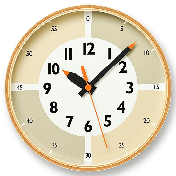 タカタレムノス 掛け時計 fun pun clock with color! ふんぷんくろっく ベージュ 20.3cm クオーツ 電池式 土橋陽子 YD23-09BG