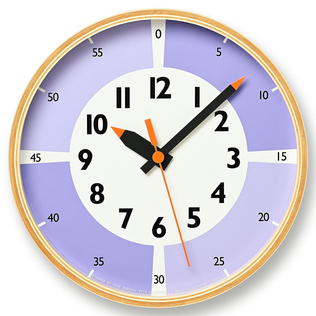 タカタレムノス 掛け時計 fun pun clock with color! ふんぷんくろっく ライラック 20.3cm クオーツ 電池式 土橋陽子 YD23-09LI