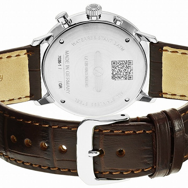 ツェッペリン ヒンデンブルク 7036-1 メンズ 腕時計 クオーツ ブラウン 革ベルト シルバー ムーンフェイズ デイデイト表示