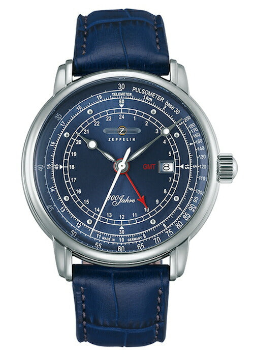 ツェッペリン LZ1 100周年記念モデル 76463 メンズ 腕時計 クオーツ ネイビー 革ベルト GMT機能 日付