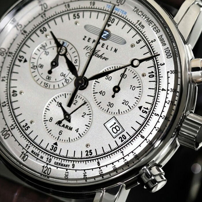 ツェッペリン LZ1 100周年記念モデル 7680-1N メンズ 腕時計 クオーツ レザー ホワイト クロノグラフ