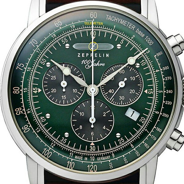 ツェッペリン 100周年記念シリーズ 日本限定モデル 7686-4 メンズ 腕時計 クオーツ クロノグラフ 革ベルト グリーン