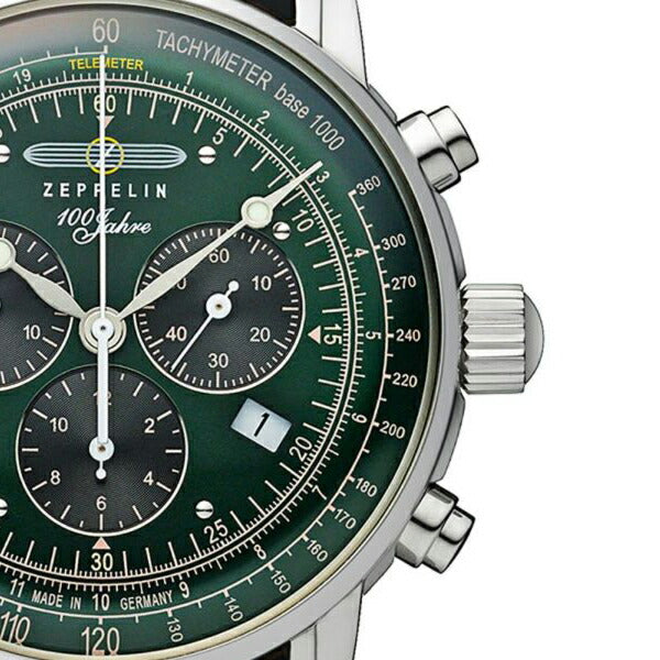 ツェッペリン 100周年記念シリーズ 日本限定モデル 7686-4 メンズ 腕時計 クオーツ クロノグラフ 革ベルト グリーン