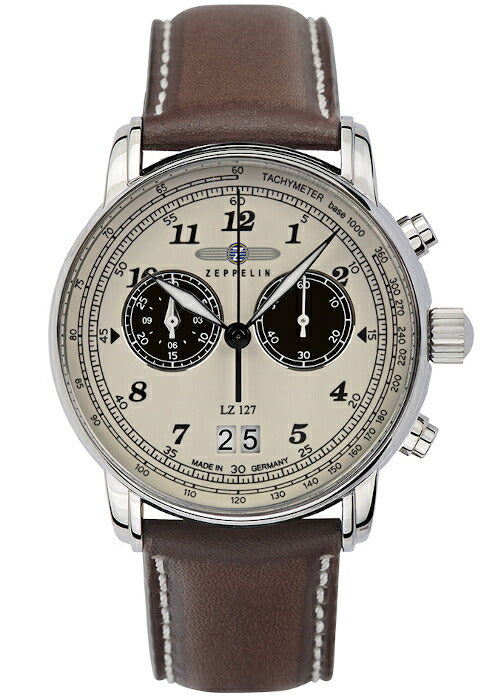 ツェッペリン LZ127 グラーフ・ツェッペリン 8684-5 メンズ 腕時計 クオーツ 革ベルト アイボリー クロノグラフ