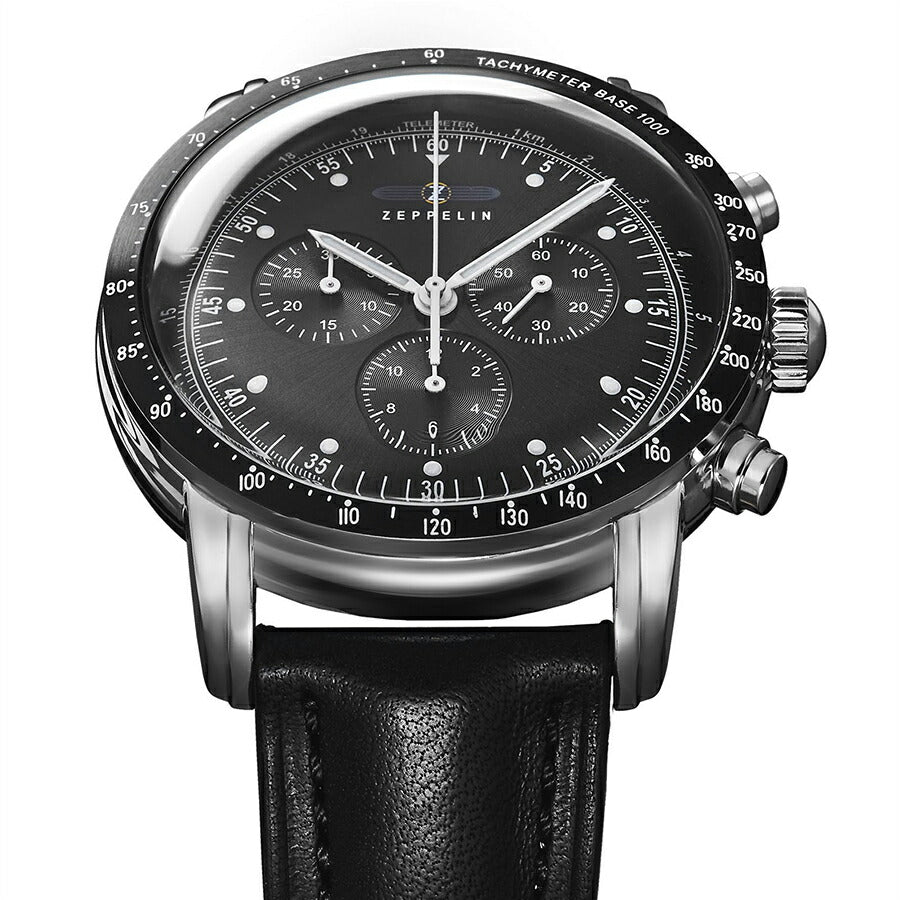 ツェッペリン 100周年記念シリーズ 日本限定モデル 8892-2 メンズ 腕時計 クオーツ クロノグラフ 革ベルト ブラック