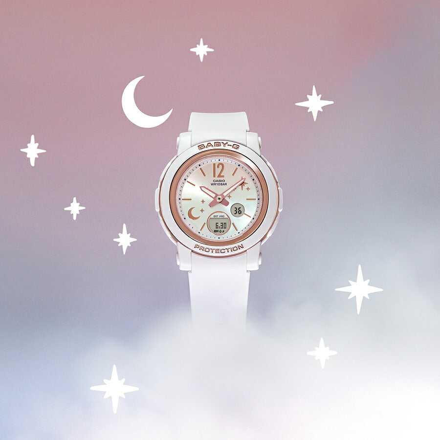 BABY-G ムーン&スター 夜空に輝く月と星 BGA-290DS-7AJF レディース 腕時計 アナデジ ホワイト 国内正規品 カシオ