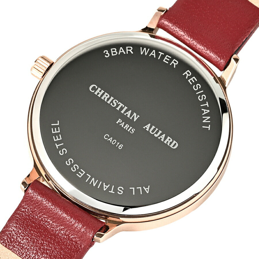 クリスチャン・オジャール 3針モデル CA016-SI2 レディース 腕時計 クオーツ 電池式 シルバーダイヤル レッド 革ベルト LB2024