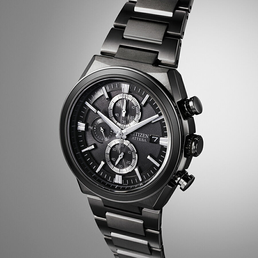 シチズン アテッサ ACT Line アクトライン ブラックチタンシリーズ CA0835-61H メンズ 腕時計 ソーラー クロノグラフ アルミニウムリング