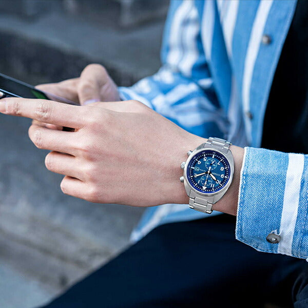 シチズン レコードレーベル Standard Style + スタンダードスタイル プラス CA7040-85L メンズ 腕時計 ソーラー クロノグラフ ブルー