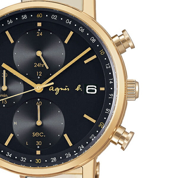 アニエスベー HOMME オム ペアモデル FBRD936 メンズ 腕時計 ソーラー クロノグラフ ゴールド ブラック 国内正規品 セイコー