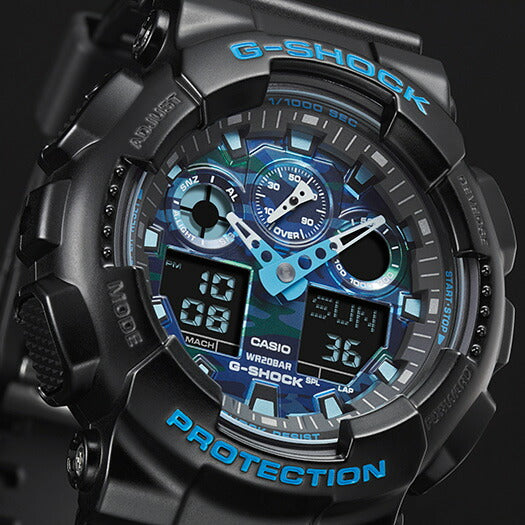 G-SHOCK GA-100CB-1AJF メンズ アナデジ ブラック ブルー 迷彩 – THE ...