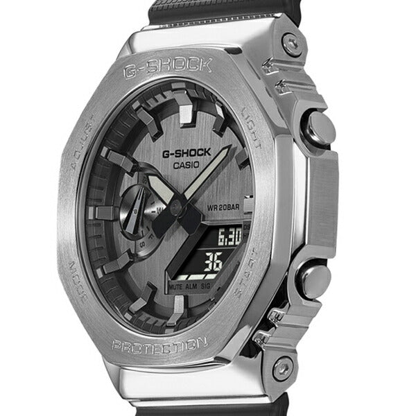 G-SHOCK 2100シリーズ シルバー メタルベゼル GM-2100-1AJF メンズ 腕時計 電池式 アナデジ ブラック 樹脂バンド 国内正規品 カシオ カシオーク 八角形