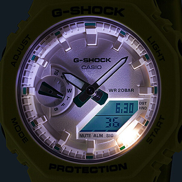 G-SHOCK ミッドサイズ グリーンアクセント GMA-S2100GA-7AJF メンズ レディース 腕時計 電池式 アナデジ オクタゴン ホワイト 国内正規品 カシオ