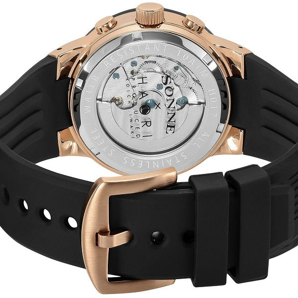 ゾンネハオリ H017シリーズ H017PG-BK メンズ 腕時計 自動巻き ラバーベルト ブラック スポーティー