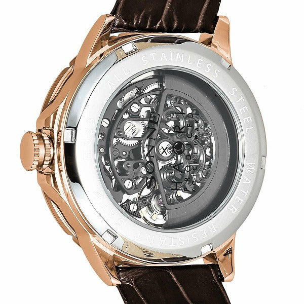 ゾンネハオリ H023シリーズ H023PG-BW メンズ 腕時計 自動巻き 革ベルト ブラック スケルトン スワロフスキー