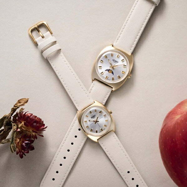 HENRY LONDON ヘンリーロンドン APPLE LEATHER Collection アップルレザーコレクション HL28-M-0452-AL レディース 腕時計 クオーツ 電池式 サンドべージュ 革ベルト ゴールド 替えベルト付き
