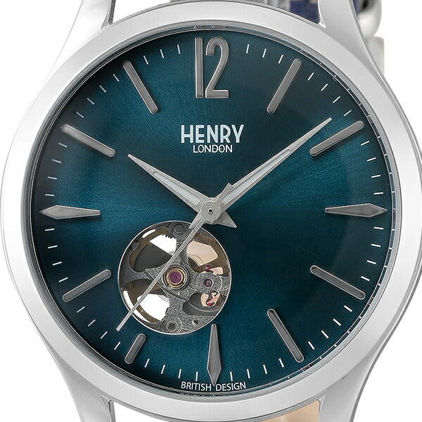 HENRY LONDON ヘンリーロンドン KNIGHTSBRIDGE ナイツブリッジ メカニカル ペアモデル HL39-AS-0457 メンズ 腕時計 機械式 オープンハート 革ベルト ネイビー