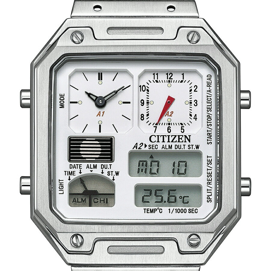 シチズン レコードレーベル THERMO SENSOR サーモセンサー 温度センサー搭載モデル JG2120-65A メンズ 腕時計 クオーツ 電池式 アナデジ ホワイト