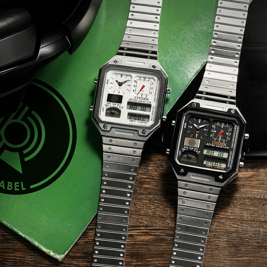 シチズン レコードレーベル THERMO SENSOR サーモセンサー 温度センサー搭載モデル JG2126-69E メンズ 腕時計 クオーツ 電池式 アナデジ ブラック