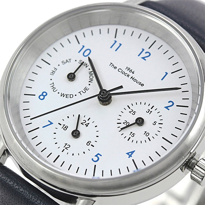 ザ・クロックハウス ナチュラルカジュアル LNC1002-WH1B レディース 腕時計 ソーラー 革ベルト マルチカレンダー ネイビー ホワイト