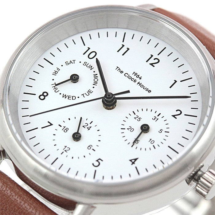 ザ・クロックハウス ナチュラルカジュアル LNC1002-WH2B レディース 腕時計 ソーラー 革ベルト マルチカレンダー ブラウン ホワイト