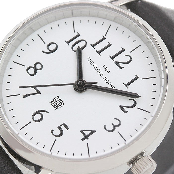 ザ・クロックハウス LUD5001-WH1B ユニバーサルデザイン レディース 腕時計 クオーツ 黒レザー ホワイト UD THE CLOCK HOUSE