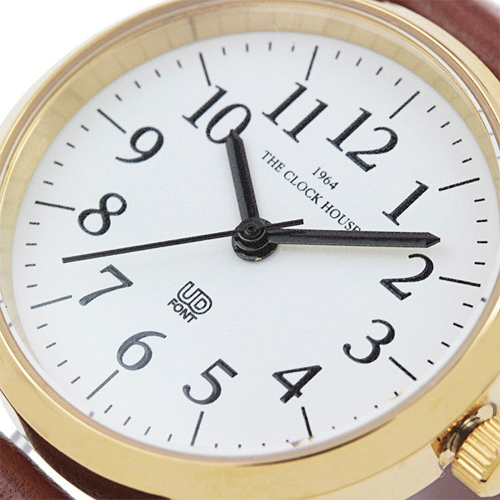 ザ・クロックハウス LUD5001-WH2B ユニバーサルデザイン レディース 腕時計 クオーツ 茶レザー ホワイト ゴールド UD THE CLOCK HOUSE