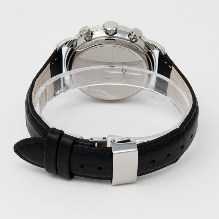 ザ・クロックハウス MBF1005-WH1B ビジネスフォーマル メンズ 腕時計 ソーラー 黒レザー ホワイト カレンダー クロノグラフ 雑誌掲載 THE CLOCK HOUSE